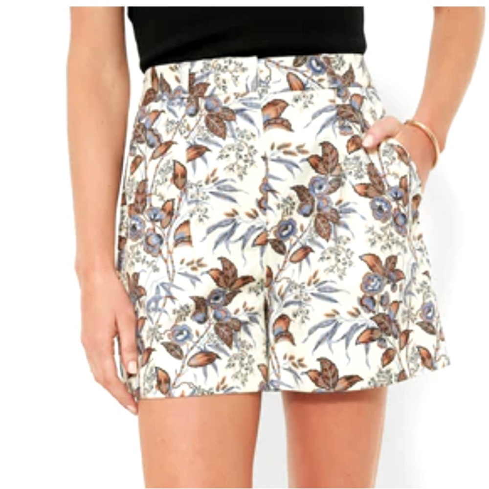 Tuckernuck Cream Floral Print Shorts with Blue & Brown Accents